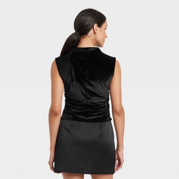WOMENS BLACK RUCHED VELOUR MOCK NECK TANK TOP BY A NEW DAY! - Picture 8 of 10
